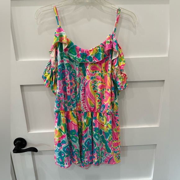 Lilly Pulitzer Vibrant Pink and Green romper. - Picture 3 of 9
